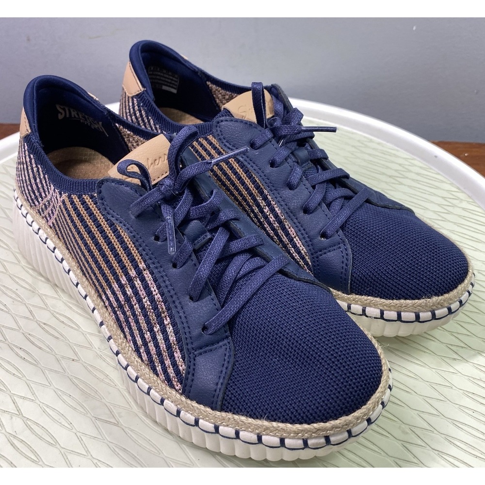 Skechers Women's Wilshire Blvd-Breezy Stroll Memory foam Navy/Tan Shoes Sz. 9